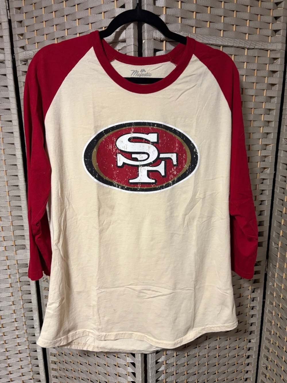 Majestic Cream and Red San Francisco 49ers Christian McCaffrey Raglan Tee